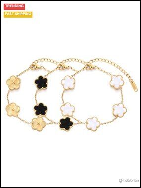 Four Leaf Clover Bracelet 18K Gold Plated Stainless Steel Lucky Link Bracelet